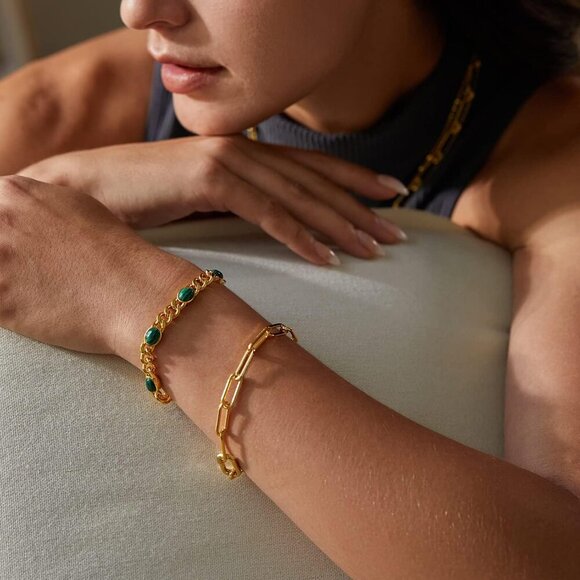 Dainty Layering Bracelets for Women 18 k Gold Plated Fashion Adjustable Chunky C - Picture 6 of 7